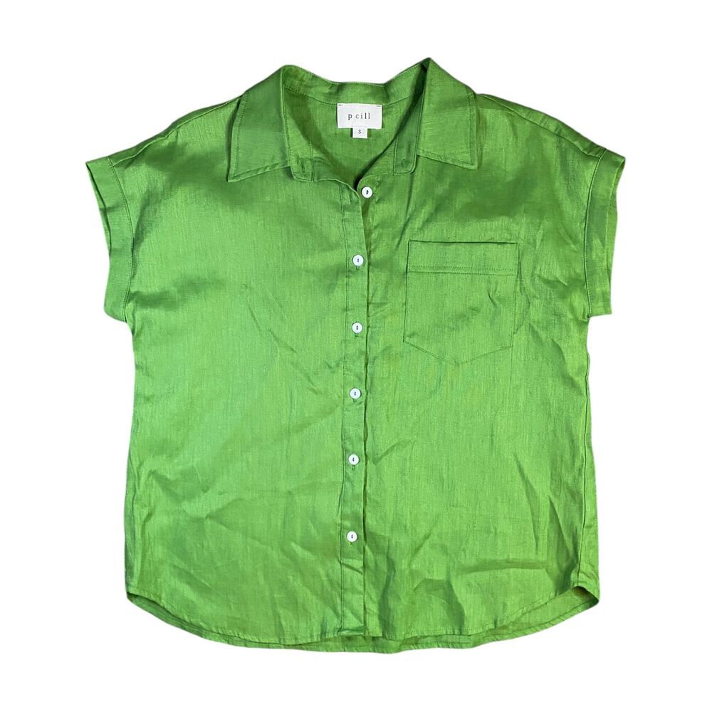 P Cill Emerald Green Linen Button Shirt - S